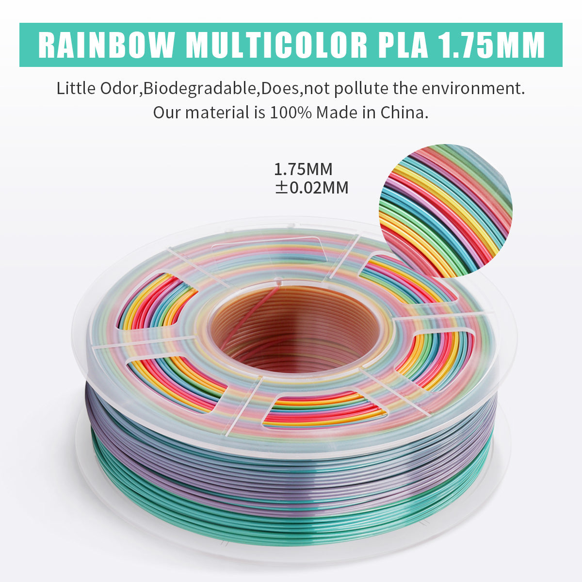 SUNLU PLA Rainbow Filament, Rainbow Color 1KG/roll/2.2lbs