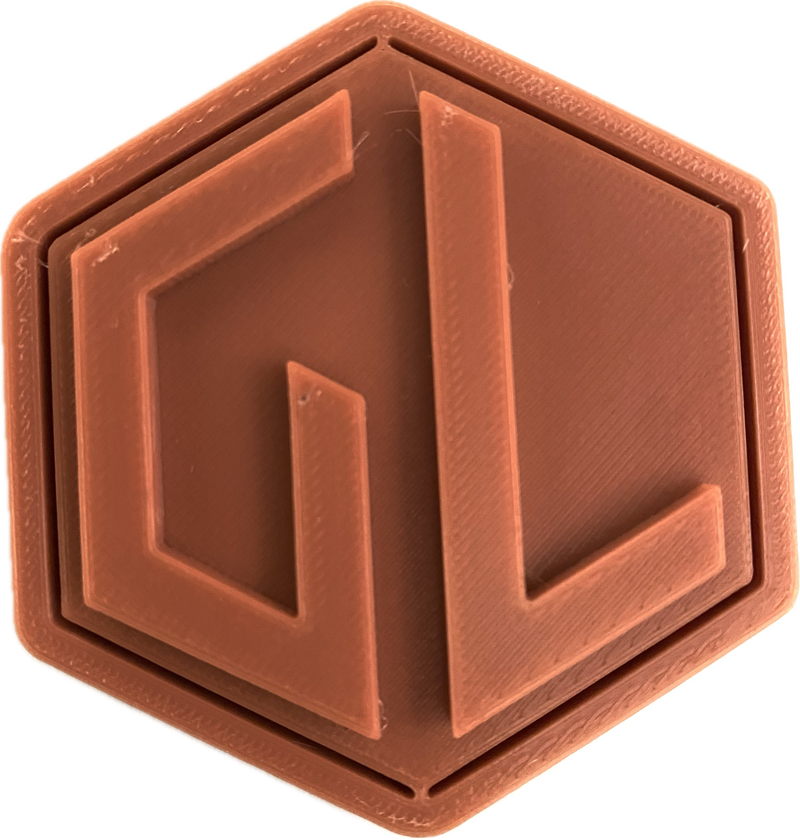 A sample from GL Robotics, showcasing a sample of GL robotics PLA filament. Made by GL robotics in the USA.